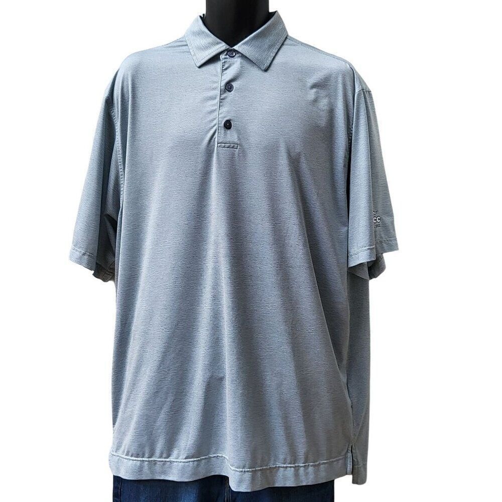 FootJoy Mens L Blue Striped Performance Golf Polo Shirt DCC Country Club Logo